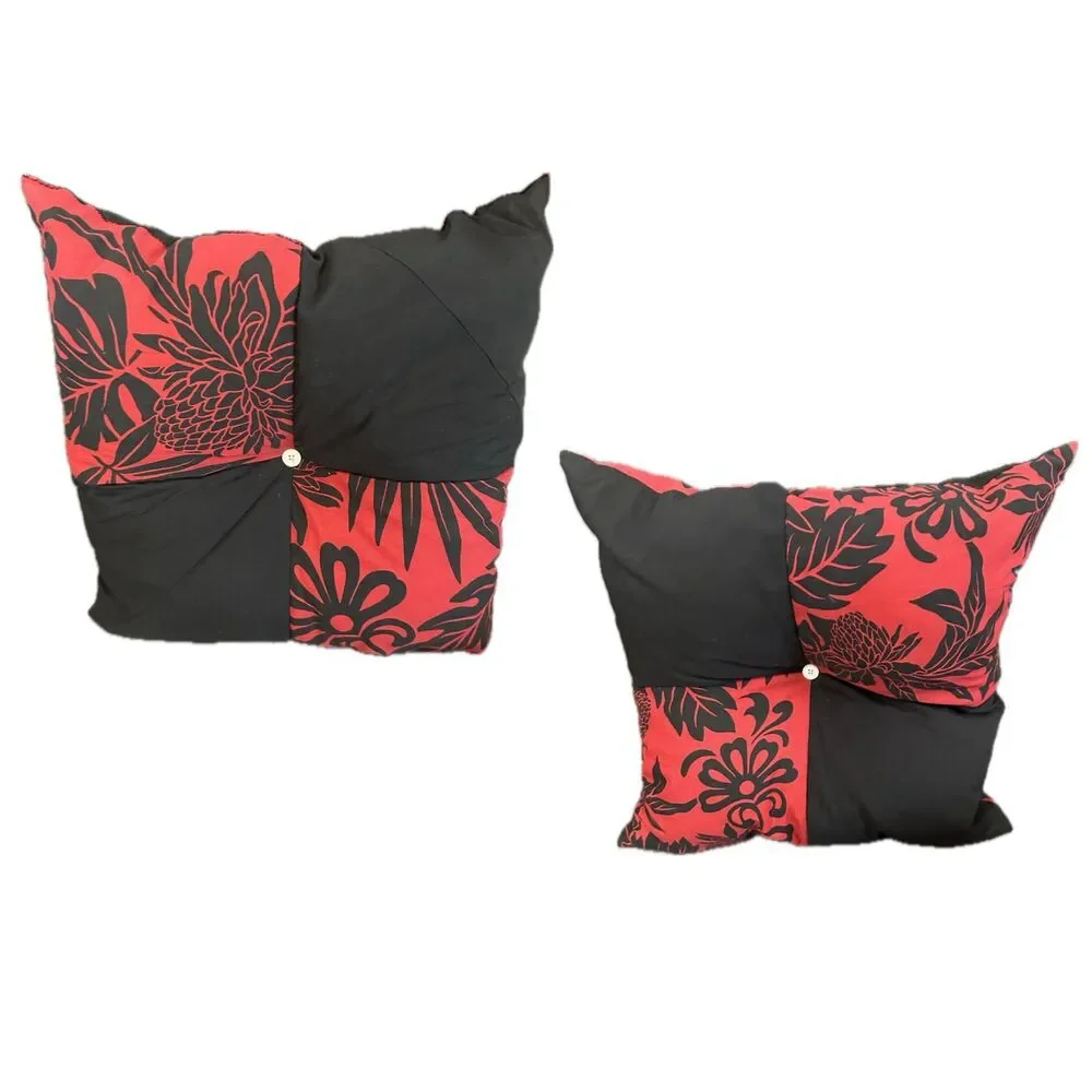 2 Handmade Hawaiian Inspired Color Block Accent Indoor Square Pillows Decor